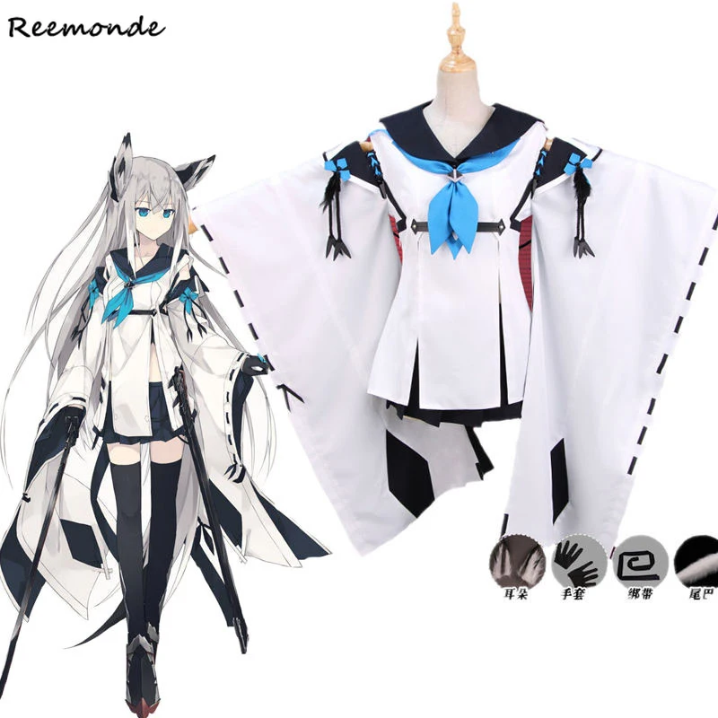 

Game Azur Lane Kawakaze Cosplay Costume White Combats Sailor Suit Kimono Battle Suit Synthetic Wigs Hair Party Adult Woman Girls