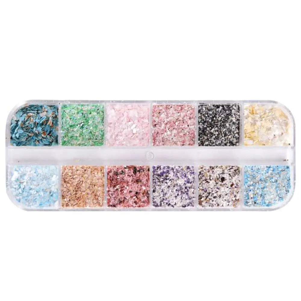 

12 Grids Mixed Color Marble Powder Sequin Nail Glitter Holographic Irregular Gel Polish Nail Art Flake Decor Set
