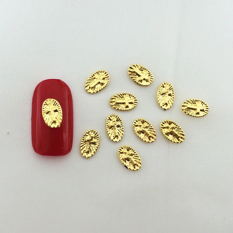 

50pcs/pack Japan New 3D Alloy Nail Art Accessory Metal Nail Decoration Kawaii Oval Jesus Pattern DIY Nail Tools Supplies