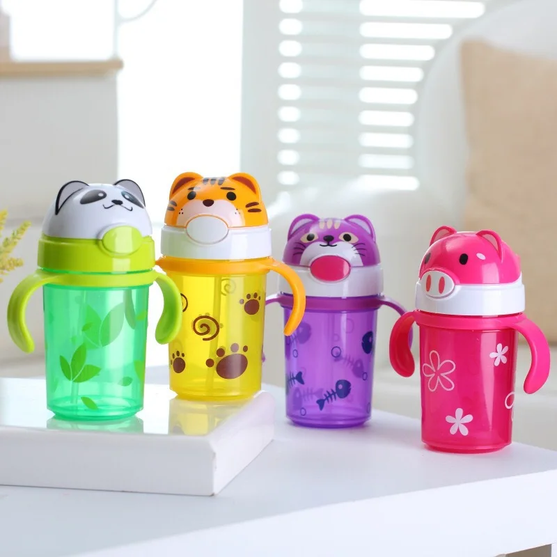 

320ml Baby Bottle Cartoon Animals Kids Straw Cup Child Bottle Cups Children Learning Drinking Water Straw Training Cup Garrafa
