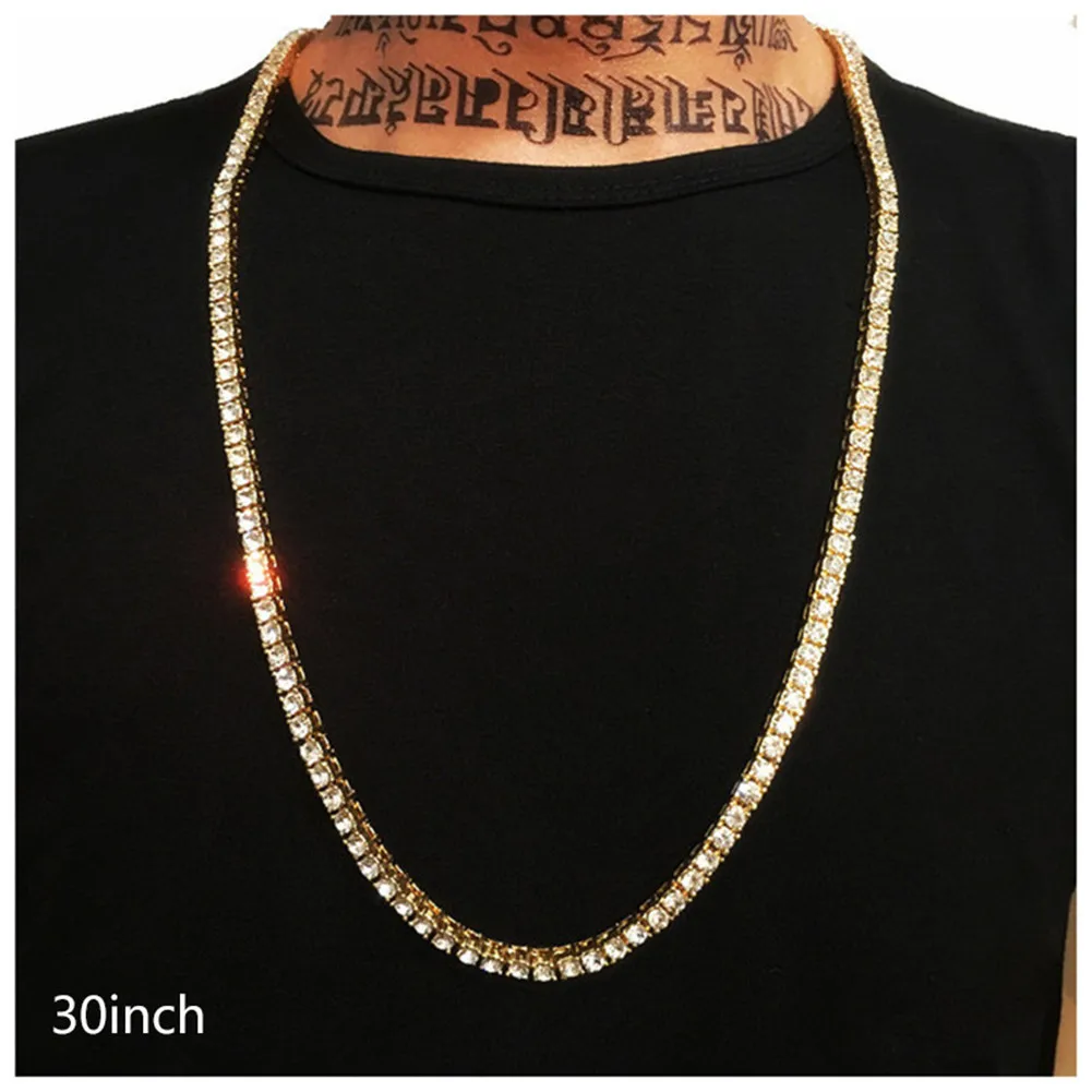 Хип хоп bling льдом Теннис цепь 1 ряд Ожерелья для мужчин Элитный бренд золото Для