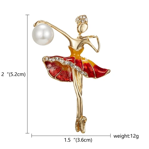 RINHOO Gymnastics Girl Flower Dancer Crystal Brooches for Women Cute Pin Bijouterie High Quality Corsage Fashion Wedding Jewelry Red