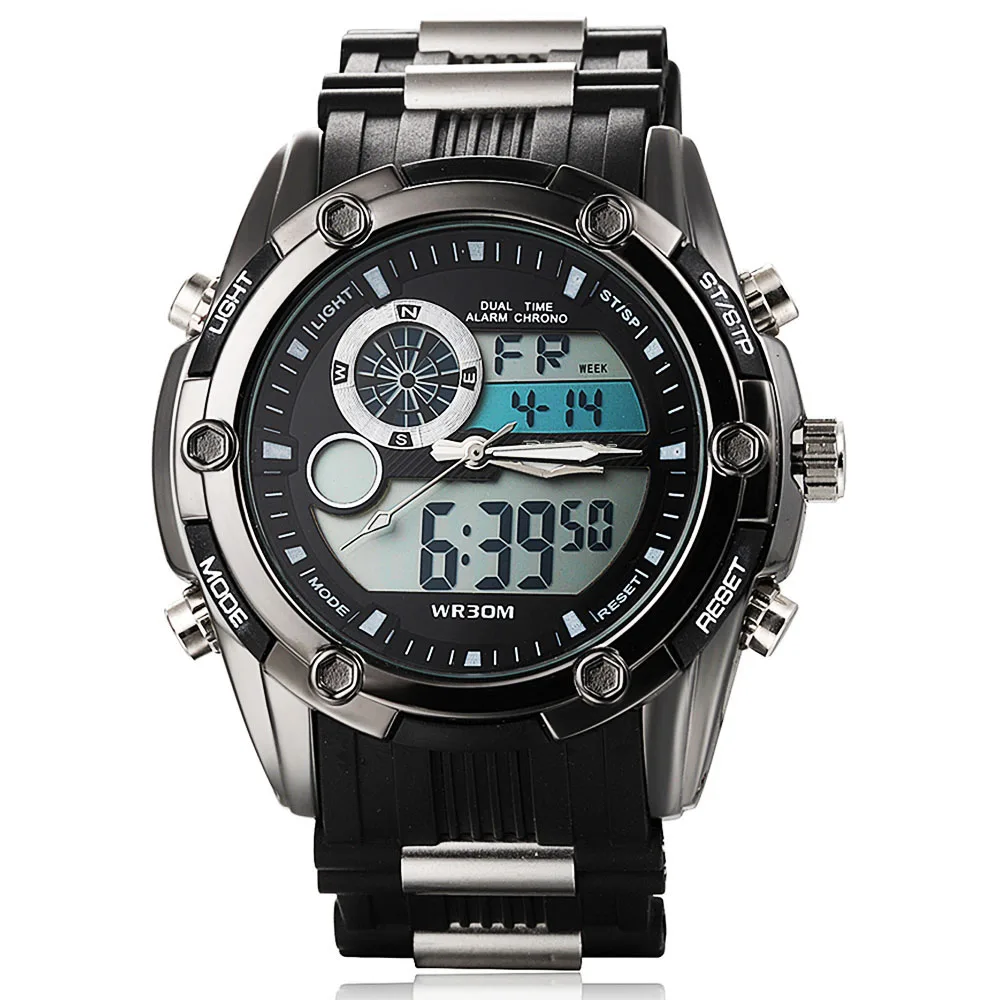 Топ часы мужские роскошные Брендовые спортивные мужские цифровые светодиодный часы reloj hombre мужские часы армейские военные наручные часы relogio masculino - Цвет: Черный