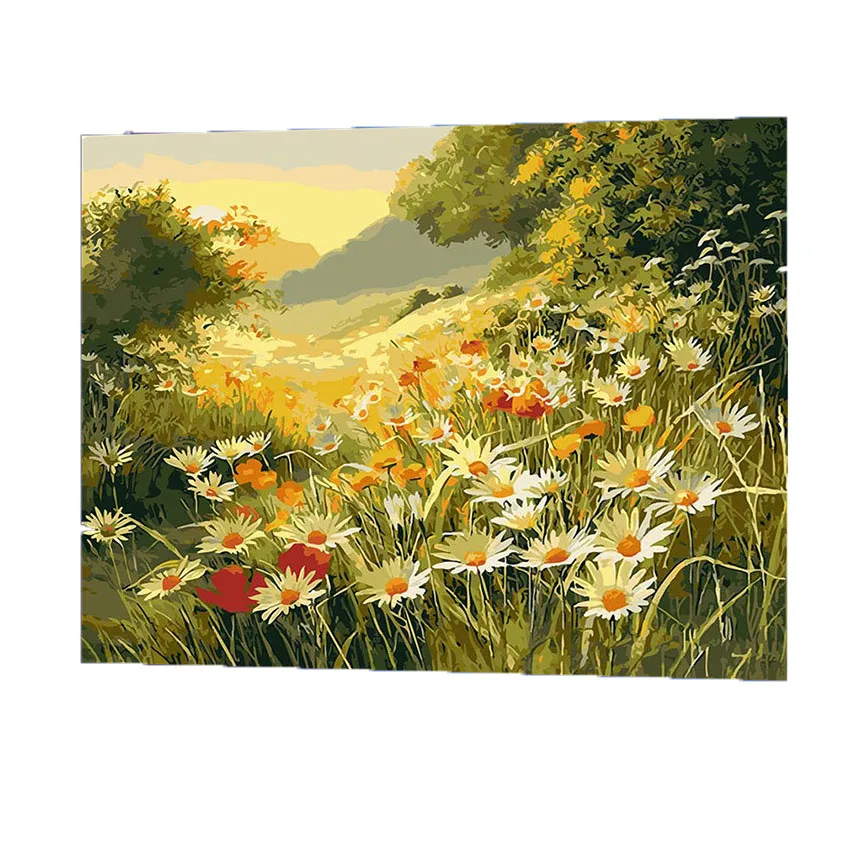 

WONZOM Sunrise Mountain Flowers Painting By Numbers On Canvas DIY Handpainted Coloring By Numbers Digital Canvas Home Decor Gift