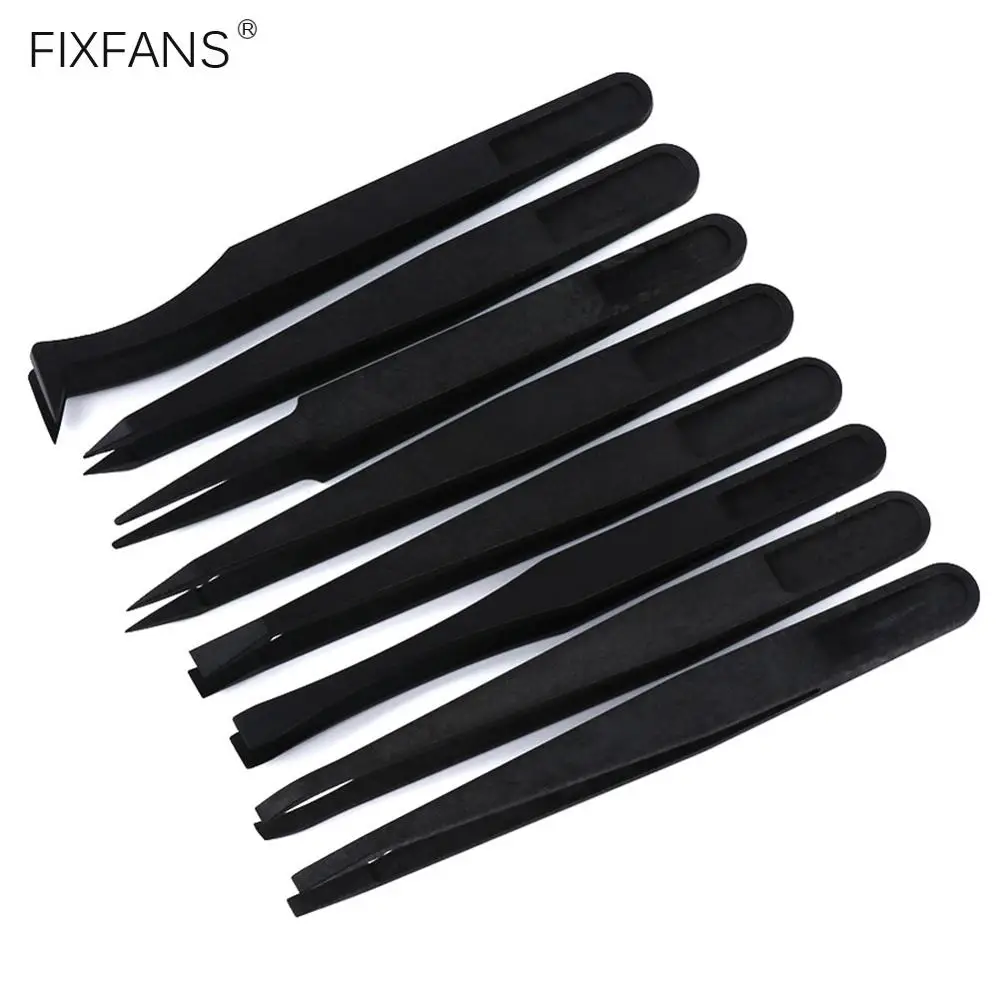 fixfans-8pcs-anti-static-esd-plastic-tweezers-set-pointed-flat-curved-tips-tweezers-for-electronics-phone-pcb-repair-tools-kit
