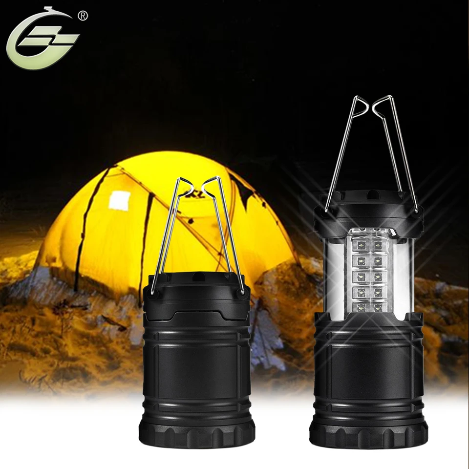 Fashion Black Gray Portable LED Tent Light Stretch Outdoor Camping Lantern Hiking Lamp 30 Mini Bulbs