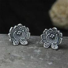11MM Black Silver Lotus 925 Sterling Silver Jewelry 925 Sterling Silver Stud Earrings For Women Statement Earring 925 sterling silver dragon japanese katana mens biker rocker stud earring 8m009 pair