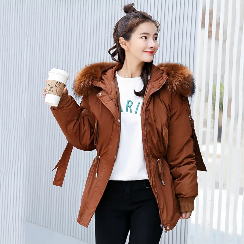 Дизайн, Зимняя женская куртка с капюшоном и меховым воротником, женское Стеганое пальто, Модная парка в Корейском стиле - Цвет: Caramel