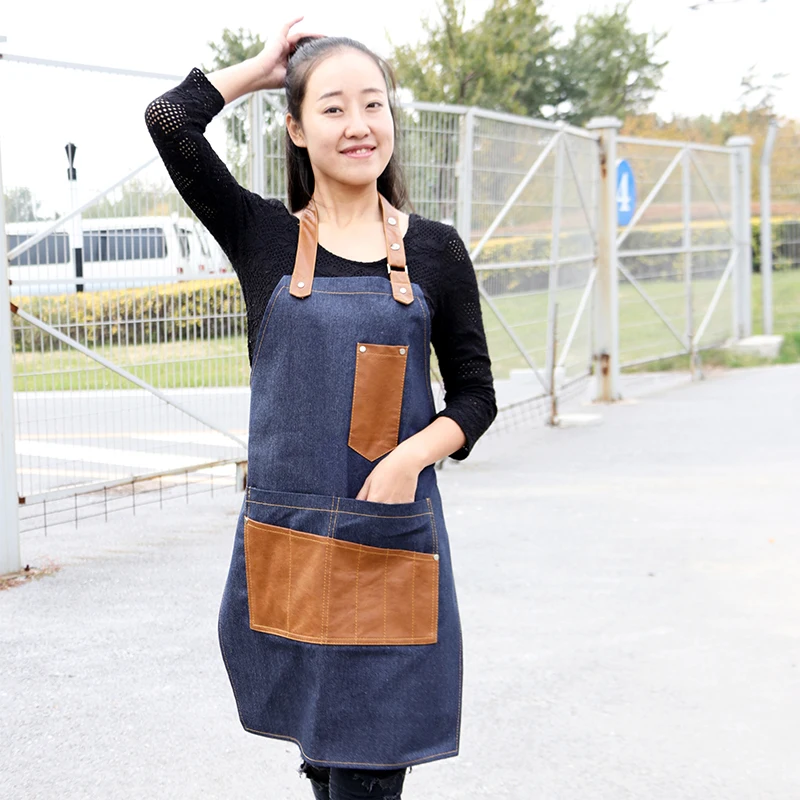 

New Hot Fashion Lady Men Adjustable denim High-grade Kitchen Apron For woman Cooking Baking Restaurant Pinafore
