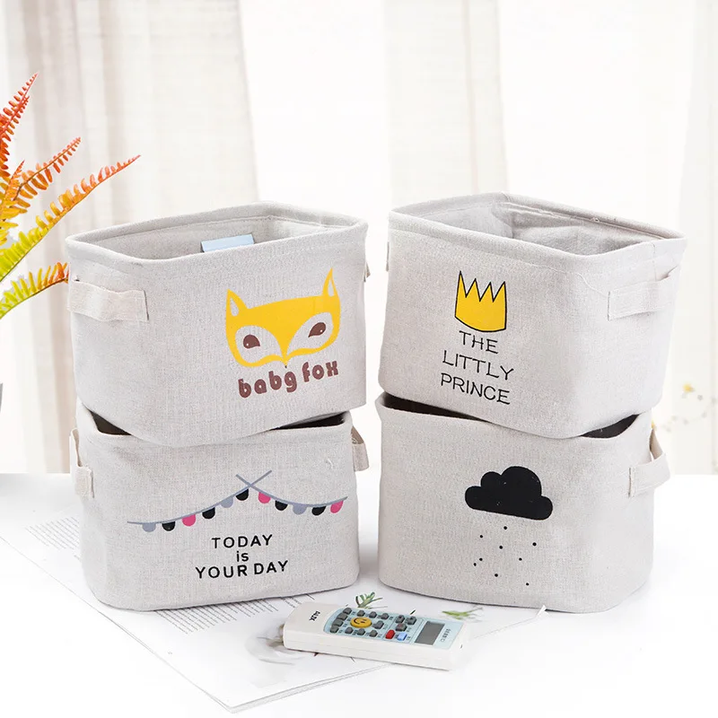 

INS Cotton Fox Office Household Fabric Canvas Storage Bag Bedroom Sundries Wardrobe Kids Bag For Toys Organizer Packaging Pouch
