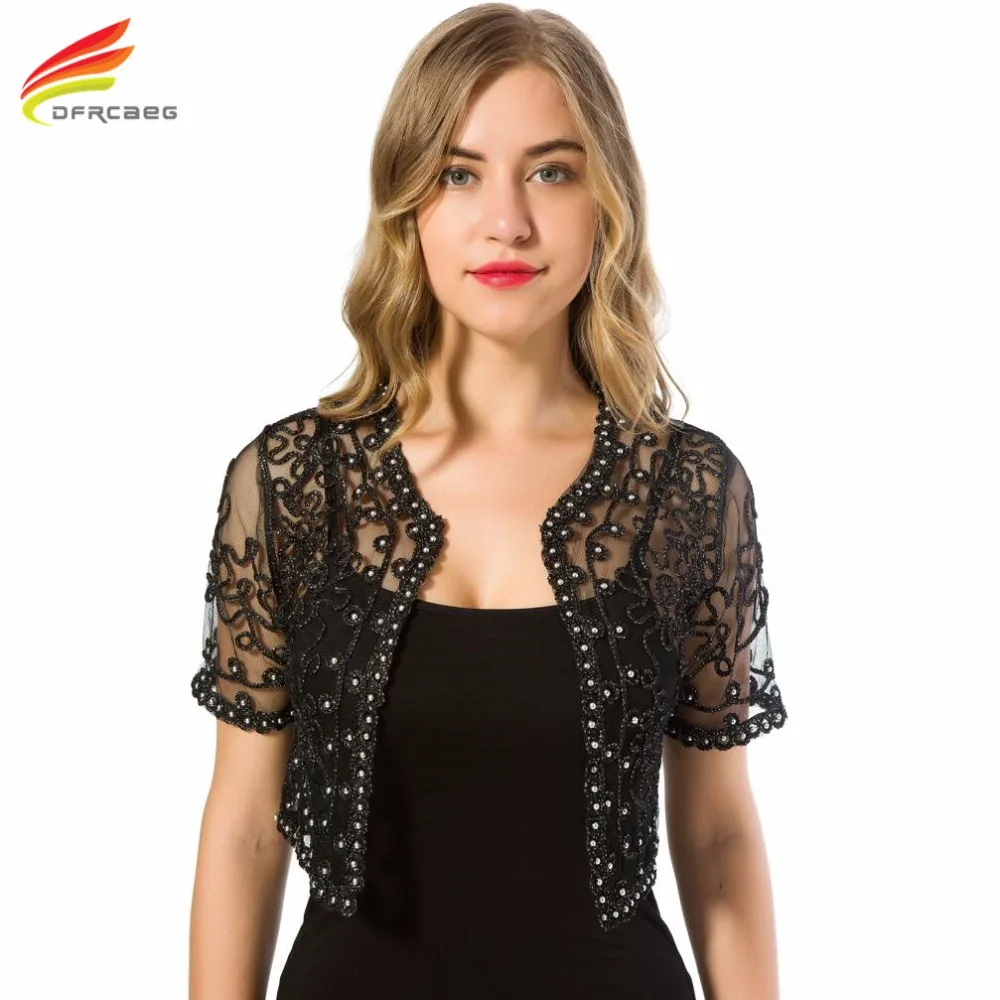 Prezzo Donne Cappotto Di Base 2018 Donne di Stile di Estate Prospettiva Scialle Moda Scavano Fuori Il Pizzo Boleros Manica Corta Cappotti Giacche Femminili