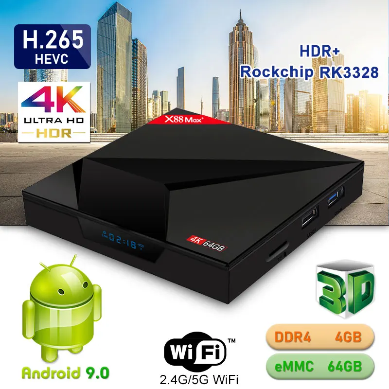 X88 Max plus tv box Android 9,0 4 Гб 64 Гб RK3328 2,4G/5G двойной Wifi BT4.0 type-c USB3.0 4K HD медиаплеер Smart Android tv BOX