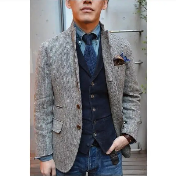 Mens Tweed Jacket Custom Made To Measure Men,Grey Mens