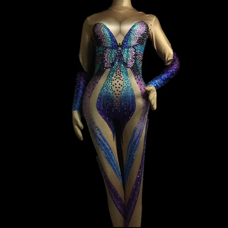 Сексуальная женская модель автомобиля Стразы стрейч костюмы для «кошечки» печать Сценические костюмы Комбинезоны сценические костюмы Женская одежда для тела