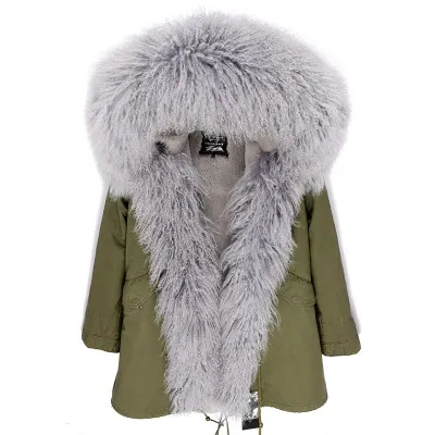 Длинная парка, зимняя куртка для женщин, натуральная монгольская овечья шерсть, Толстая теплая парка, натуральный мех, пальто с капюшоном размера плюс, белая - Цвет: Синий