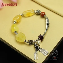 Leensun ювелирные изделия, ручной работы 925 стерлингового серебра с янтарем/красный агат/браслет подарок для женщин