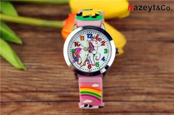 

The new 2019 lovely children cartoon pony quartz watch animal unicorn 3 d silicone wrist watch luminous pointer