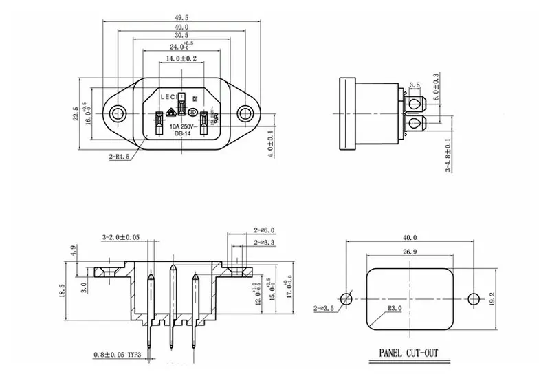 10A250V AC Розетка разъем AC-D6F для выключателя питания