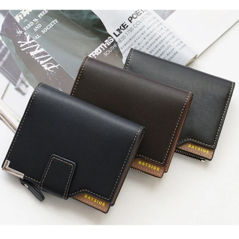 

Business Design Leather Men's Wallets Men Zipper Hasp Money Clips Thin Billfold Folded Clamp Money Credit Card Case Cash Clip