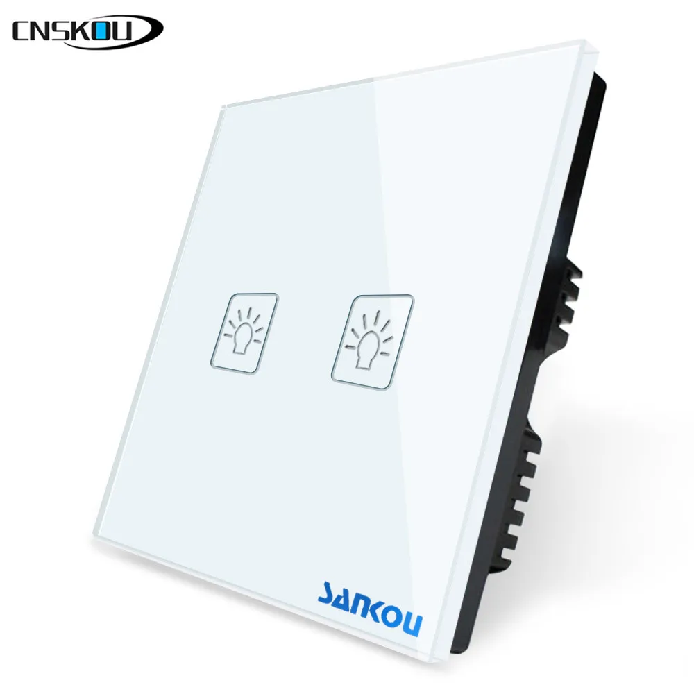 Cnskou Великобритании 2g1w емкостной Бесконтактный переключатель 230 v стены Выключатель света со светодиодной, сенсорный настенный выключатель цвет золотистый стеклянные переключатели - Цвет: WHITE 2GANG 1WAY