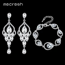 Mecresh Топ прозрачного хрусталя Свадебные аксессуары Свадебные украшения комплект Water Drop Серьги Браслеты Ювелирные наборы EH425+ SL103