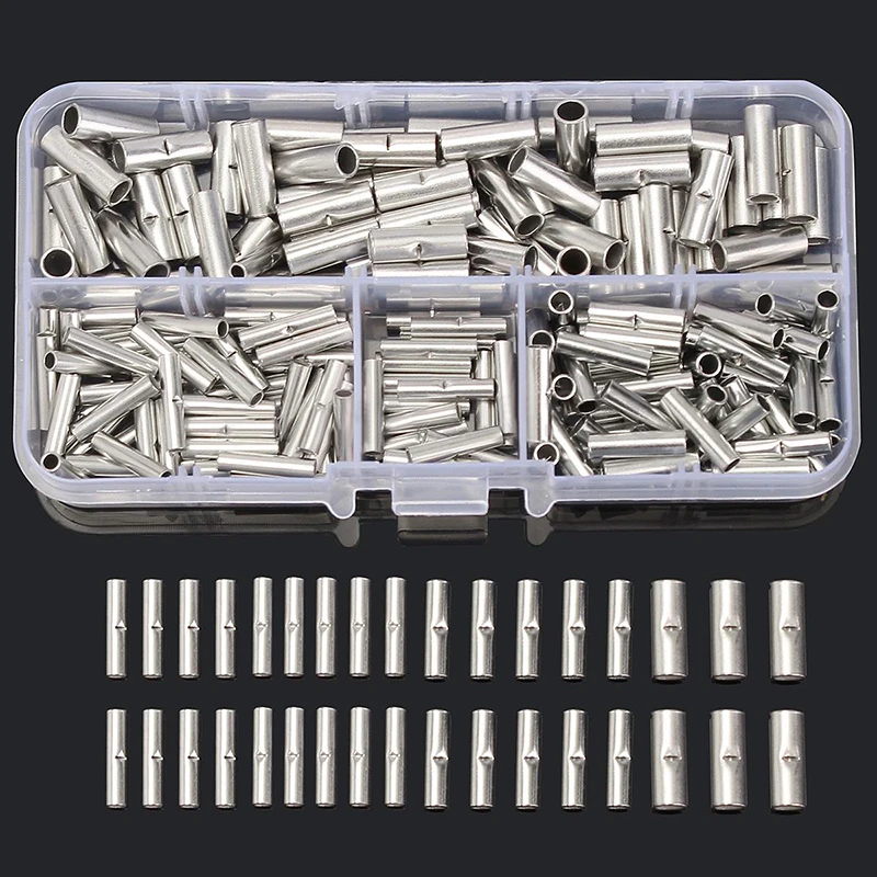 200pcs Copper Butt Splice Connectors Cable Wire Crimp Solder Terminals 22-10AWG With Box