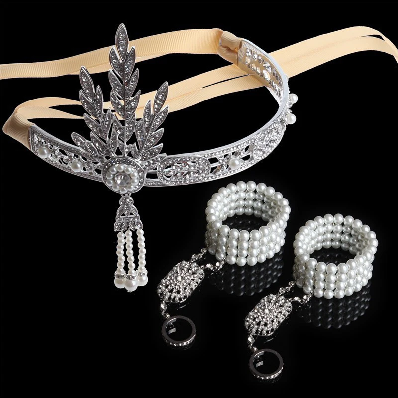 

IASKY Promotional Trendy 3pcs Great Gatsby Headband Hair Accessory Wedding Bridal Tiara Headpiece Crystal Tassels Band Jewelry