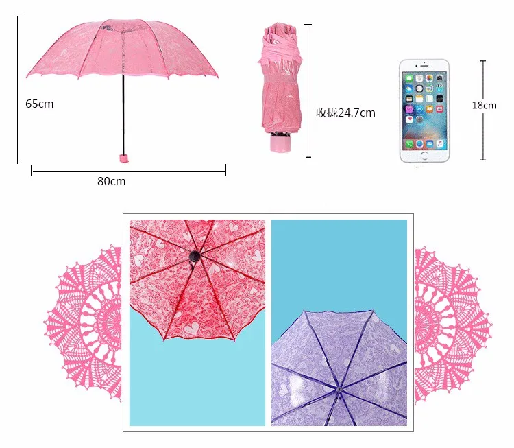 Прозрачный мини-зонтик для женщин и девочек, пластиковый прозрачный кружевной зонтик Parapluie, трехслойный зонтик Paraguas, Цветной Зонтик с 8 ребрами