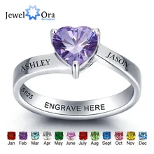Personalizado de Plata Esterlina 925 DIY de La Joyería Del Corazón Piedra Natal Para Parejas Personalizar Nombre Anillo Mejor Regalo (JewelOra RI101975)