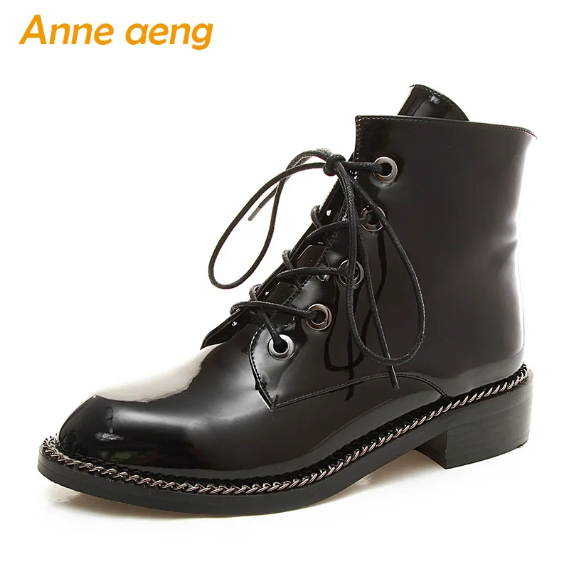 

2018 New Spring/Autumn Women Ankle Boots Middle Heel Square Toe Lace-Up Elegant Sexy Ladies Women Shoes Black Snow Martens Boots