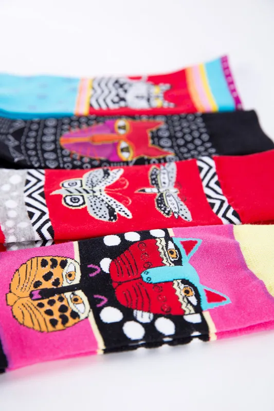FOURETAW 1 пара Модные Симпатичные Harajuku Стиль Skarpetki носки Для женщин Шикарный Кот Бабочки Дизайн Для женщин Веселые спортивные носки