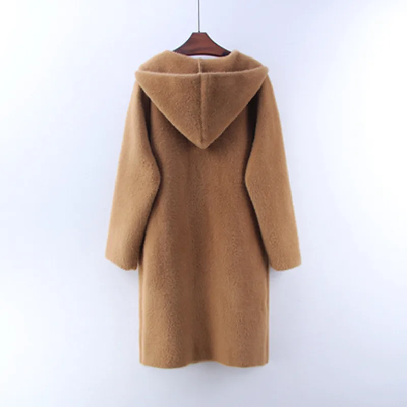 Осенне-зимний теплый норковый кашемировый длинный кардиган, Женское пальто с капюшоном, Повседневный шерстяной вязаный свитер, женское однобортное пальто
