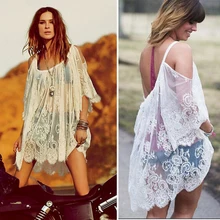 Summer Beach Bikini Cover Up Floral Embroidery Swimming Suit Swimwear Women Robe De Plage Mesh Sexy Lace Bathing Dress