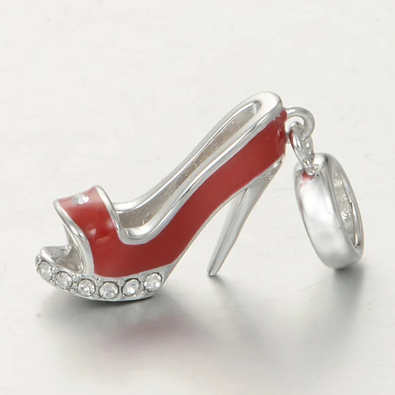 

New! 925 Sterling Silver Beads Crystal Enamel Fashion High Heel Slipper Charm Pendant Fits Pandora Charms Bracelet DIY Jewelry
