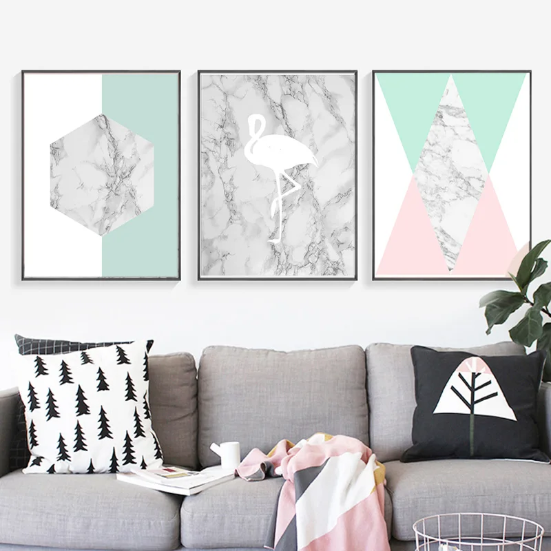 Us 3 88 43 Off Geometric Print Printable Wall Art Scandinavian Scandi Blush Pink Marble Geo And Mint Green Decor Digital Minimalist In Painting