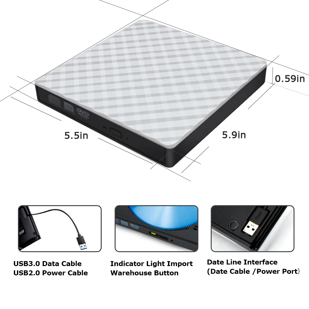 Nuevo Drivel externo 3D Rhombus USB3.0 DVD máquina de cuidado de discos DVD/CD que quema MackBook/escritorio CD Universal escritor Drives ópticos