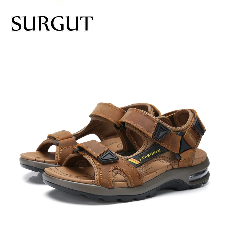 Мужские пляжные легкие сандалии SURGUT, светло-коричневые открытые босоножки, обувь из натуральной кожи для лета