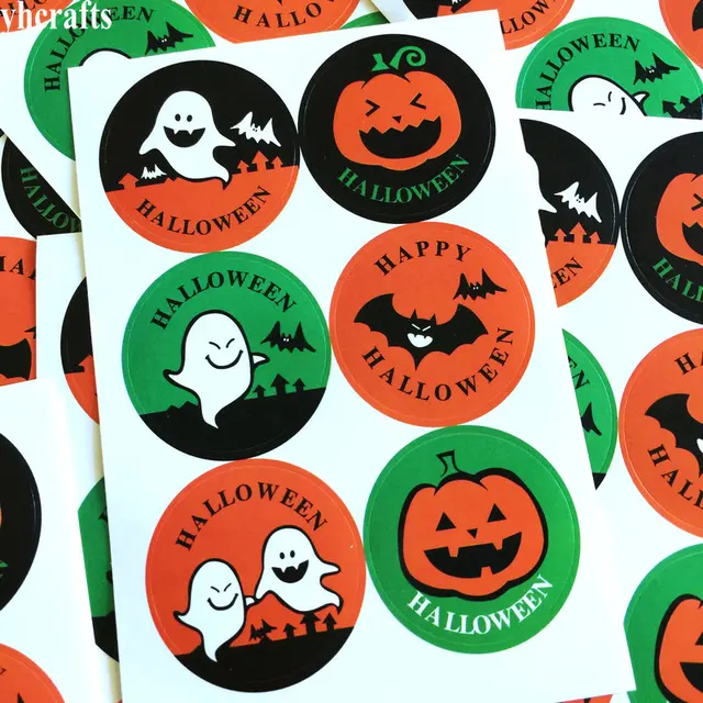 6pcs Lot Pumpkin Ghost Bat Paper Sticker Bake Sealing Pumpkin Ghost Bat Paper Sticker Bake Sealing Stickers Craft Material Diy Label Wall Fridge Outlet