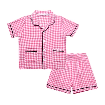 

BINIDUCKLING Summer Baby Children's Pajamas Set For Girls Plaid Pattern Cotton Unisex Boys Kids Pajamas Sleepwear Homewear Sets