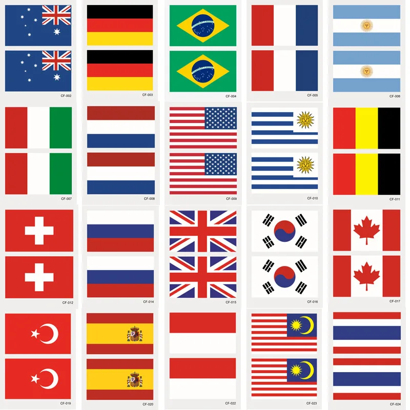 CF001-024 جديد أزياء عالميا البلاد كرة الراية الأولمبية الرياضة المؤقتة الوشم ملصق الجسم الفن نقل المياه وهمية Taty