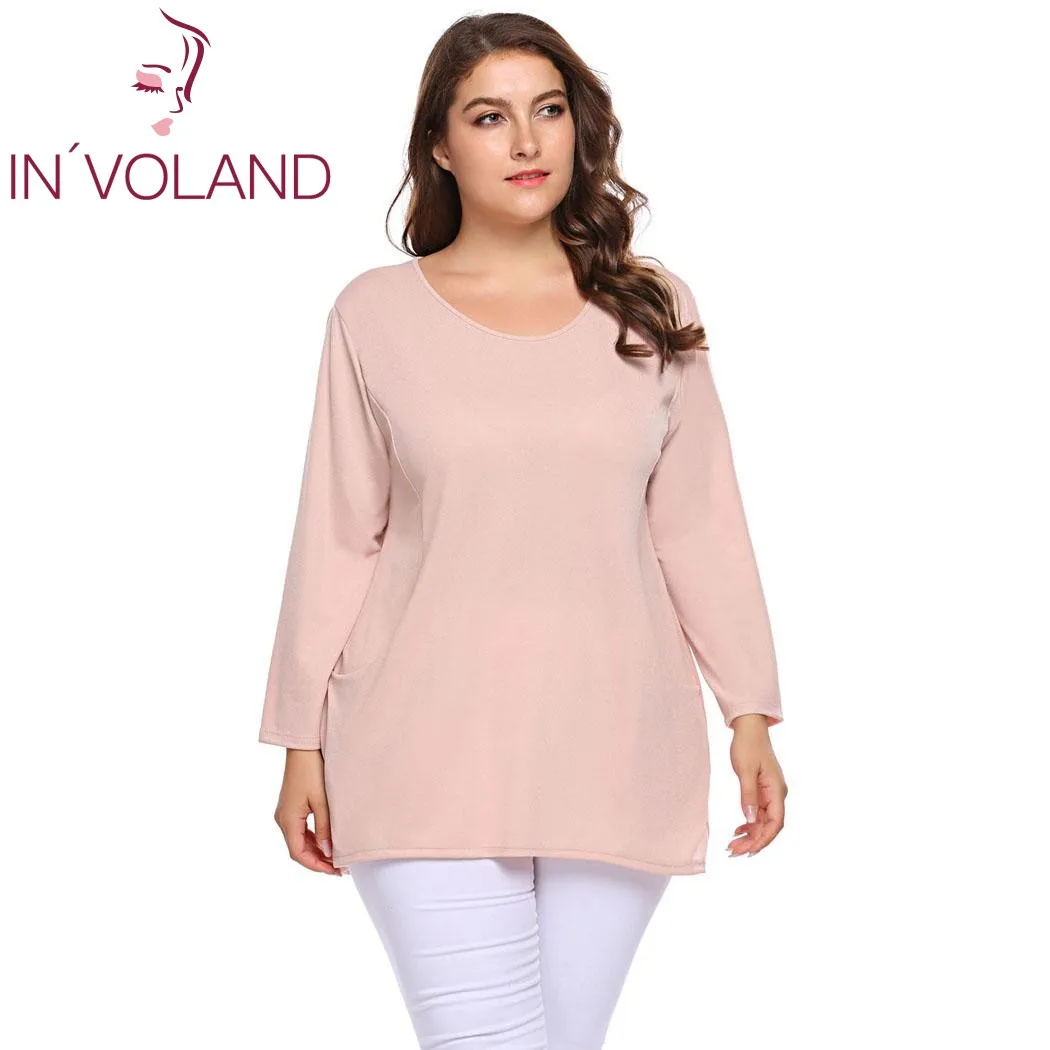 

IN'VOLAND Large Size Women Basic T-Shirt Tops XL-5XL Autumn Spring Long Sleeve Big Tshirt Tunic Loose Pullovers Tees Plus Size