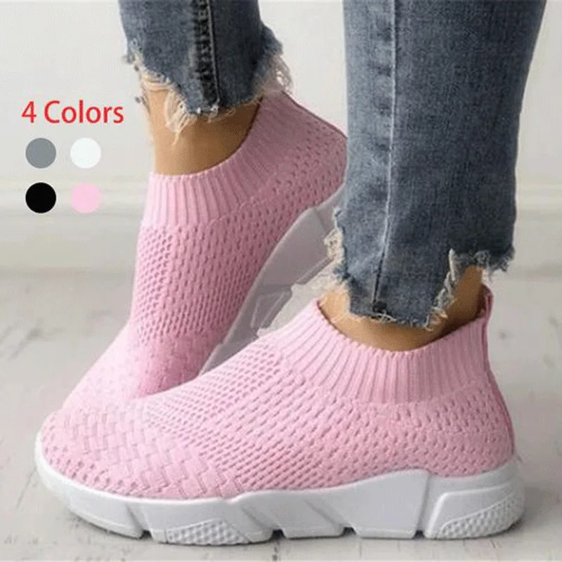 النساء أحذية زائد حجم 42 أحذية رياضية النساء الصيف حذاء للجيم 2019 تنفس Flyknit الأبيض رياضية Zapatillas موهير عارضة Krasovki