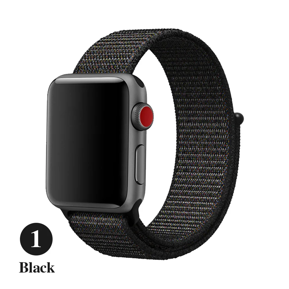 Black color Sleek и удобная; мягкая и дышащая ткань, нейлоновый спортивный ремешок для часов является apple Watch series 1/2/3/4 вязаный браслет 38 мм 40mm42 мм 44 мм - Цвет ремешка: Black color