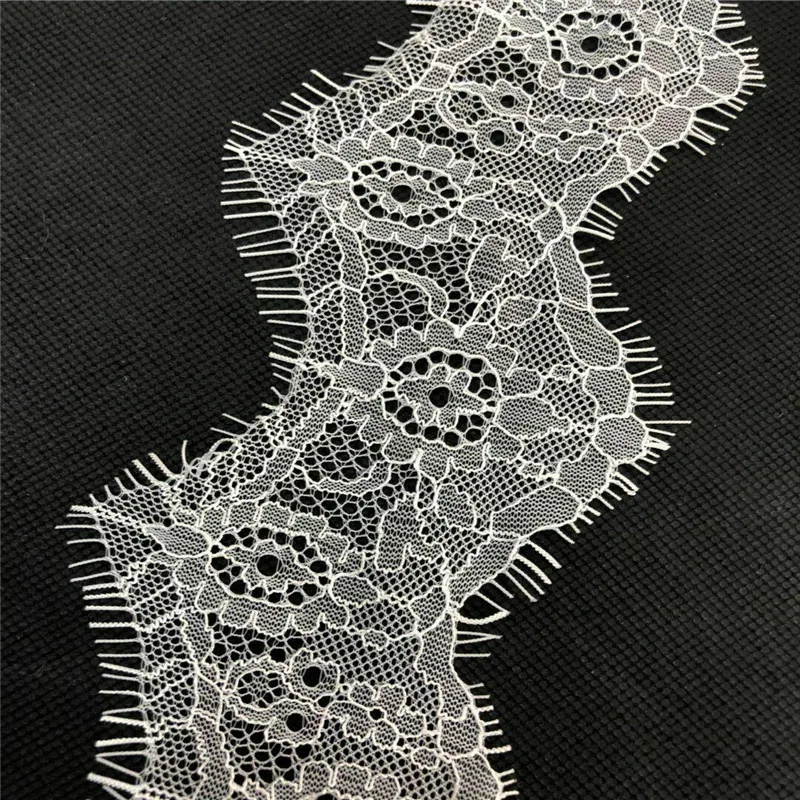 

9M/3pieces Eyelash Lace 6.5cm DIY Decorative High Quality Soft Off black and white Nylon Eyelash Lace Trim Wedding Dress Fabric
