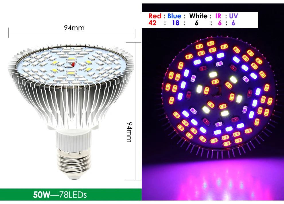 Светодиодный светать полный спектр 10 W/30 W/50 W/80 W E27 УФ ИК светодиодный растет лампы для гидропоники цветы растения светодиодный лампы рост