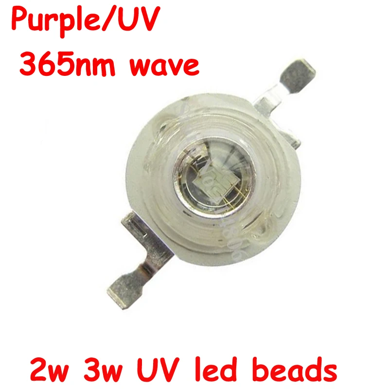 

Free Shipping 1pcs High Power 2W 3W 3.4-3.6V 600-700mA UV Ultraviolet Purple 365nm LED Beads Light Part for Spotlight Flashlight