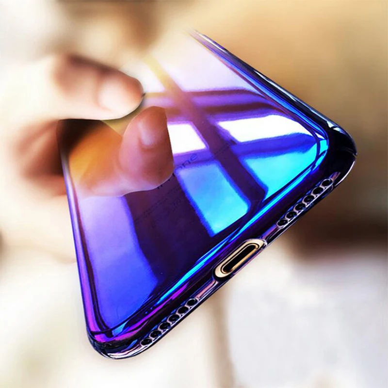 

Plating Gradual Case For iPhone XS MAX XR XS Gradient Colorful Hard Blue Ray Cover For iPhone 8 7 Plus 6 6S Crystal Clear Case