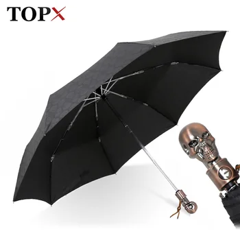 

Man Umbrella Creative Style Metal Skull Head Punk Style Windproof Ultralight Sun Rain Automatic 3Folding Umbrella Rain Woman
