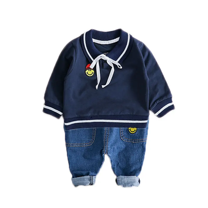 

2019 Fashion Student Boy Set Casual T-shirt+Blue Jeans 2pcs Newborn Kids Tracksuit 0-3T Age Baby Cotton Toddler Children Outfits