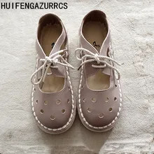 HUIFENGAZURRCS-New Summer real leather Hollow outshoes, original Handmade shoes,the retro art mori girl casual women's shoes HUIFENGAZURRCS-New Summer real leather Hollow outshoes, original Handmade shoes,the retro art mori girl casual women's shoes